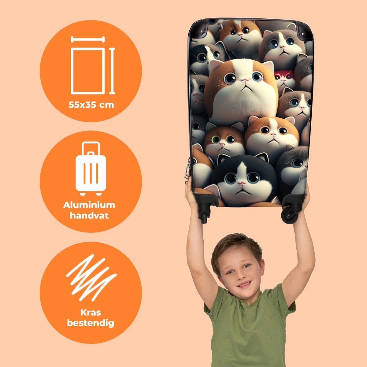 NoBoringSuitcases.com® Koffer - Handbagagekoffer - Kat - Dieren - Poes - Patronen - Trolley Op Wieltjes - Past Binnen 55x40x20 Cm En 55x35x25 Cm - Reiskoffers 5 NoBoringSuitcases.com® Koffer - Handbagagekoffer - Kat - Dieren - Poes - Patronen - Trolley Op Wieltjes - Past Binnen 55x40x20 Cm En 55x35x25 Cm - Reiskoffers - Afbeelding 3