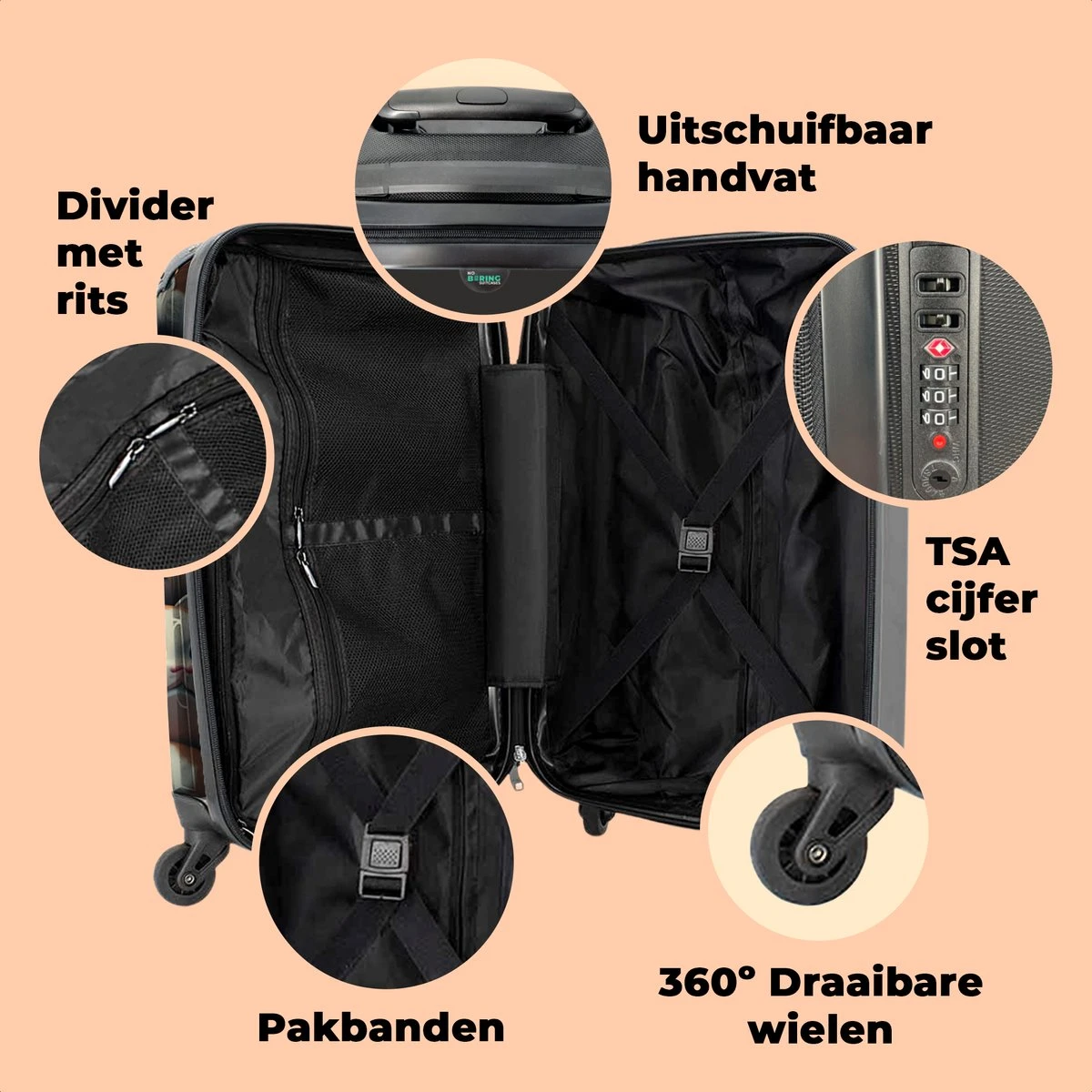 NoBoringSuitcases.com® Koffer - Handbagagekoffer - Kat - Dieren - Poes - Patronen - Trolley Op Wieltjes - Past Binnen 55x40x20 Cm En 55x35x25 Cm - Reiskoffers 6 NoBoringSuitcases.com® Koffer - Handbagagekoffer - Kat - Dieren - Poes - Patronen - Trolley Op Wieltjes - Past Binnen 55x40x20 Cm En 55x35x25 Cm - Reiskoffers - Afbeelding 4