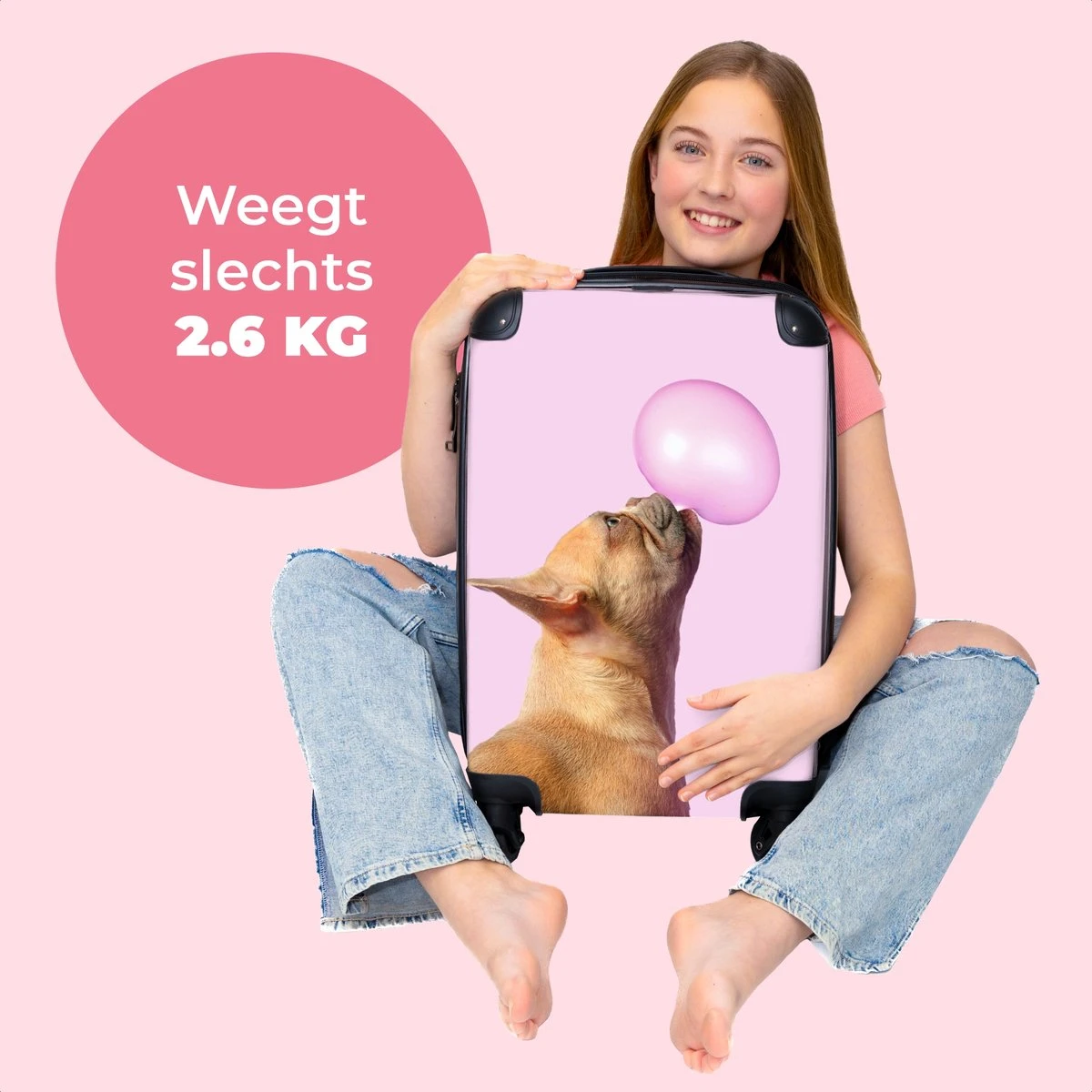 NoBoringSuitcases.com® Kinderkoffer - Hond - Dieren - Kauwgom - Roze - Kinderen - Trolley Kinderen - Past Binnen 55x40x20 Cm En 55x35x25 Cm - Reiskoffer Met Wielen - Koffertje 4 NoBoringSuitcases.com® Kinderkoffer - Hond - Dieren - Kauwgom - Roze - Kinderen - Trolley Kinderen - Past Binnen 55x40x20 Cm En 55x35x25 Cm - Reiskoffer Met Wielen - Koffertje - Afbeelding 2