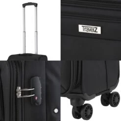 TravelZ Softspinner TSA Handbagagekoffer 55cm - Zachte Reiskoffer Dubbele Wielen – Zwart -Koffer Winkel 1200x1200 658