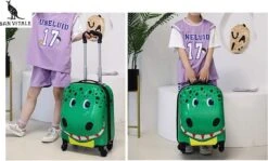 San Vitale® - Lichtgewicht Reis Koffer - Trolley - Handbagage - Dino - Krokodil - Groen -Koffer Winkel 1200x725