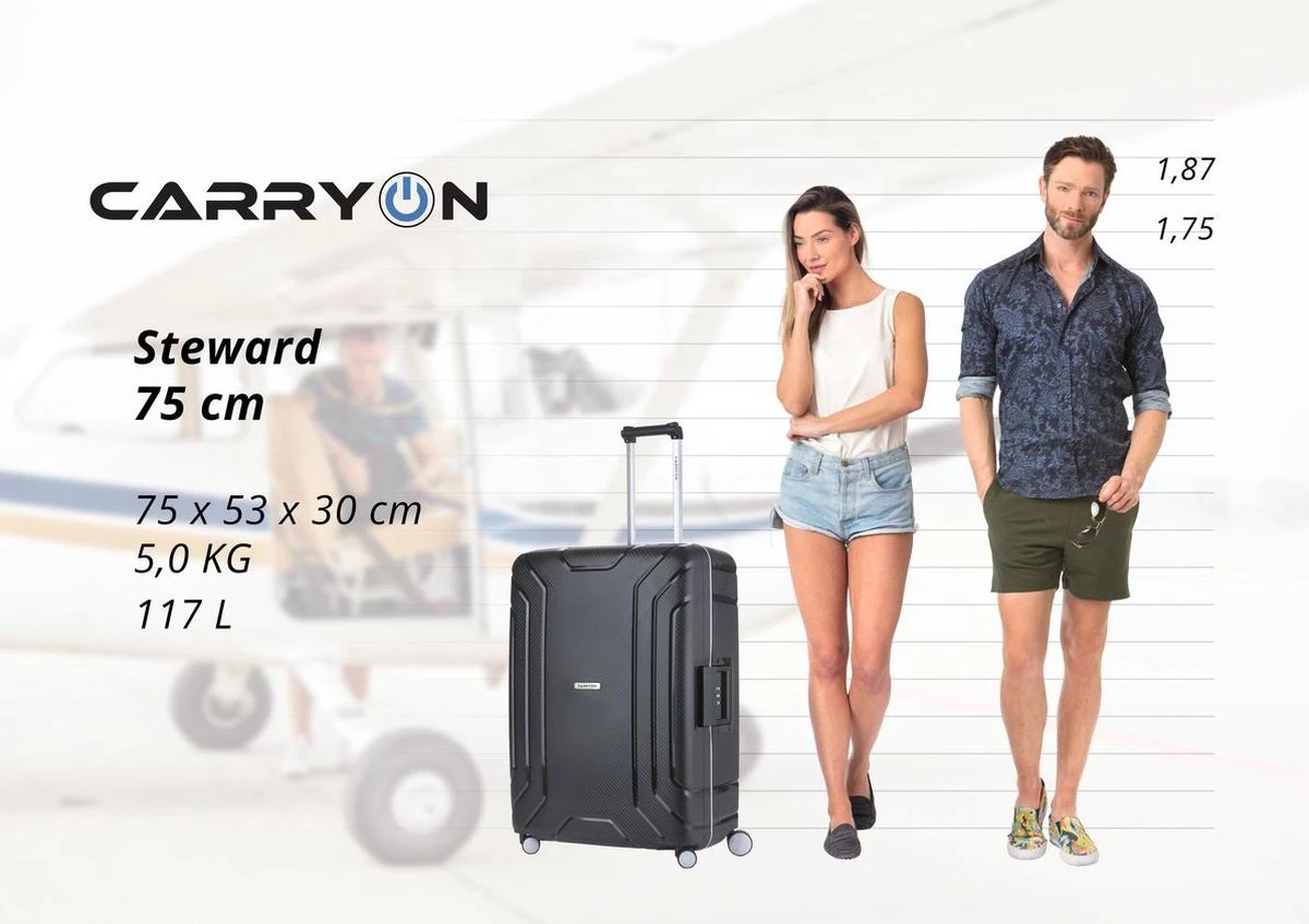 CarryOn Steward TSA Reiskoffer - 75cm Trolley Met Kliksloten - Dubbele Wielen - Zwart 13 CarryOn Steward TSA Reiskoffer - 75cm Trolley Met Kliksloten - Dubbele Wielen - Zwart - Afbeelding 11