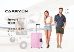 CarryOn Steward TSA Reiskoffer - 65cm Trolley Met Kliksloten - Dubbele Wielen - Roze -Koffer Winkel 1200x847
