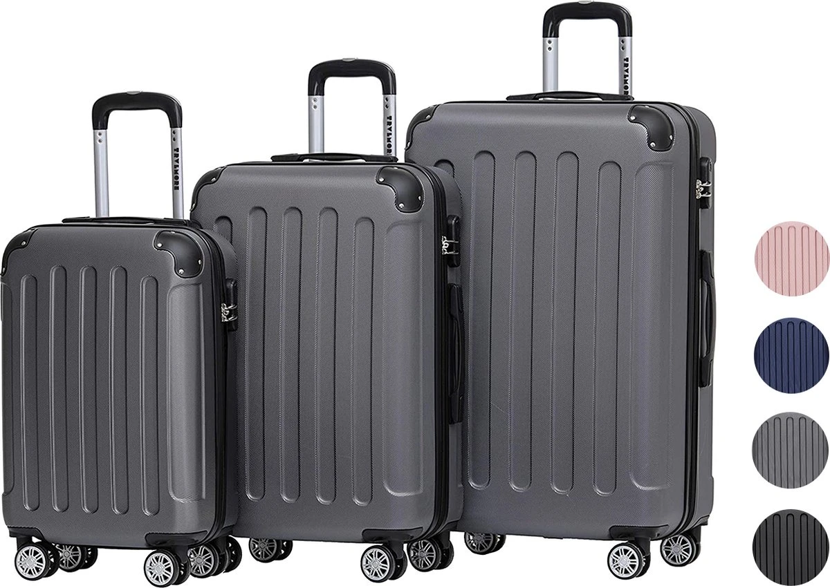 TRVLMORE Kofferset - 3 Delig - 38L (handbagage) + 70L + 110L - Donkergrijs 3 TRVLMORE Kofferset - 3 Delig - 38L (handbagage) + 70L + 110L - Donkergrijs