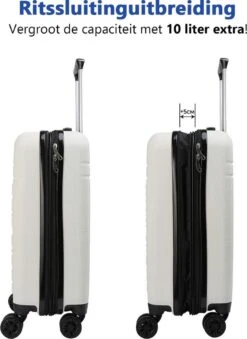 CabinMax Velocity Handbagage Koffer - Uitbreidbaar Trolley 44L - Harde Reiskoffer - 55x40x20/25 Cm - Lichtgewicht - Groot Capaciteit - Wit -Koffer Winkel 874x1200 4