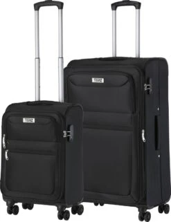 TravelZ Softspinner TSA Kofferset - 2-delig Handbagage + Grote Koffer 77cm - Dubbele Wielen - Zwart