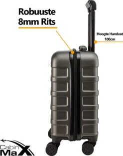 CabinMax Handbagage Koffer - Trolley 30L - Harde Reiskoffer - 45x36x20cm - Lichtgewicht - Groot Capaciteit - Steel Grey 16 CabinMax Handbagage Koffer - Trolley 30L - Harde Reiskoffer - 45x36x20cm - Lichtgewicht - Groot Capaciteit - Steel Grey -Koffer Winkel 949x1200