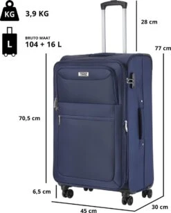 TravelZ Softspinner TSA Kofferset - 2-delig Handbagage + Grote Koffer 77cm - Dubbele Wielen - Blauw 15 TravelZ Softspinner TSA Kofferset - 2-delig Handbagage + Grote Koffer 77cm - Dubbele Wielen - Blauw -Koffer Winkel 965x1200 5