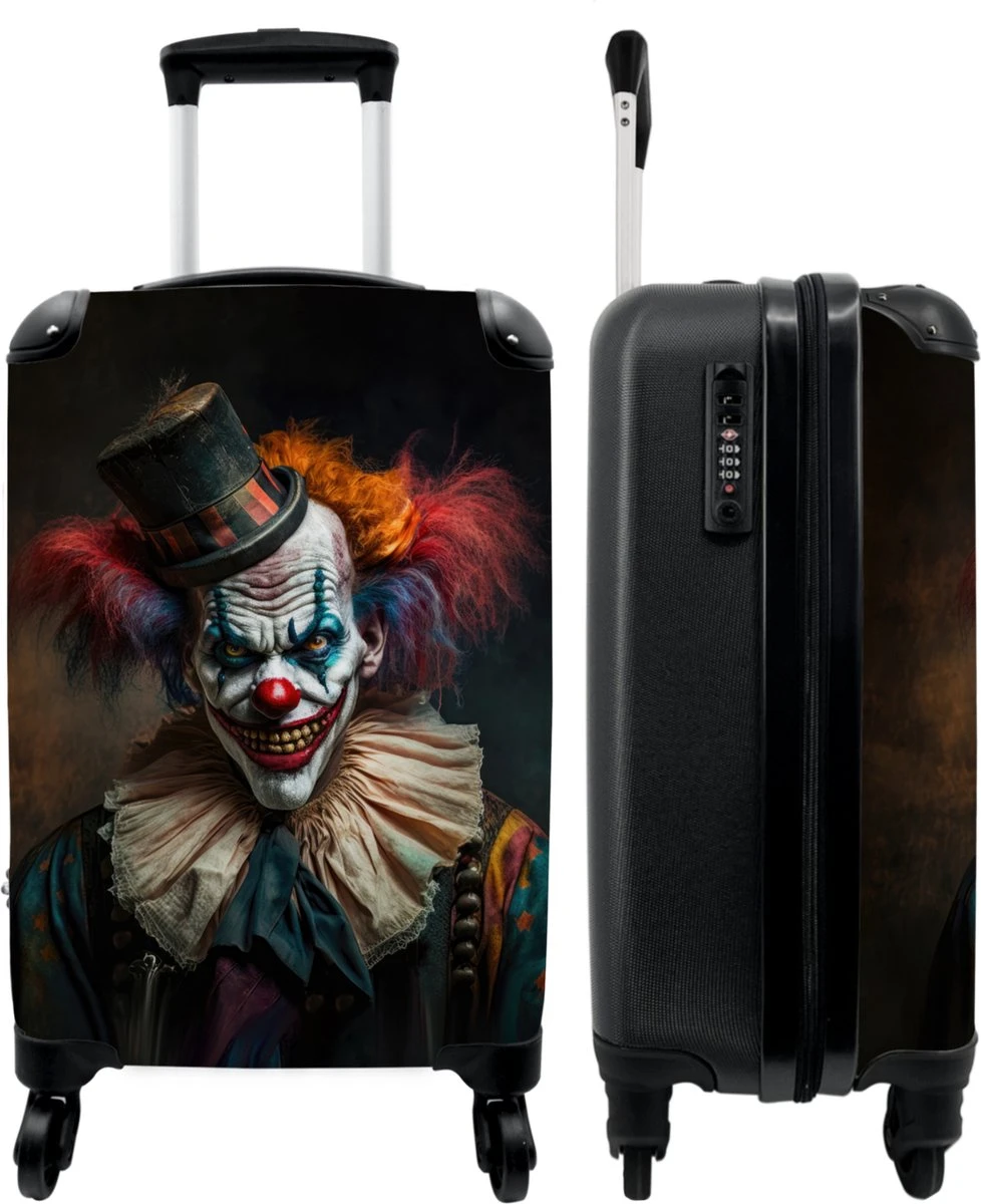 NoBoringSuitcases.com® Trolley - Reiskoffers - Clown - Hoed - Kraag - Portret - Horror - Trolley Op Wieltjes - Past Binnen 55x40x20 Cm En 55x35x25 Cm - Koffertje - Handbagagekoffer 3 NoBoringSuitcases.com® Trolley - Reiskoffers - Clown - Hoed - Kraag - Portret - Horror - Trolley Op Wieltjes - Past Binnen 55x40x20 Cm En 55x35x25 Cm - Koffertje - Handbagagekoffer