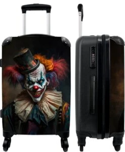 NoBoringSuitcases.com® Koffer Groot - Clown - Hoed - Kraag - Portret - Killer Clown - Trolley Koffer Met TSA-slot - Met Wielen - 90 Liter - Reiskoffer - 66 Cm