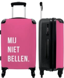 NoBoringSuitcases.com® Koffer Groot - Quotes - Spreuken - Mij Niet Bellen. - Roze - Wit - Trolley Koffer Met TSA-slot - Met Wielen - 90 Liter - Reiskoffer - 66 Cm